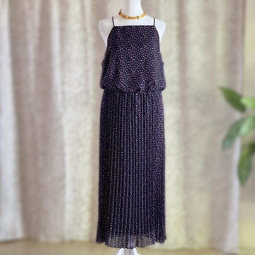 Sam Edelman Women Navy Chiffon Pleated Cocktail Midi Blouson Dress Size 12